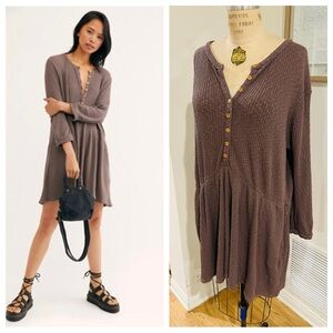 Free People Beach Blossom Button-Up T-Shirt Dress in Muted Charcoal, Medium